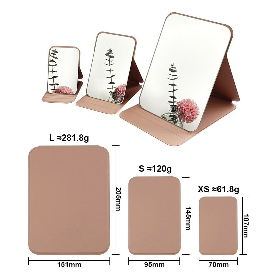 SAIYII High Quality Pu Leather Makeup Standing Mirror Custom Logo Portable Folding Big White Pu Desktop Mirror For Travel