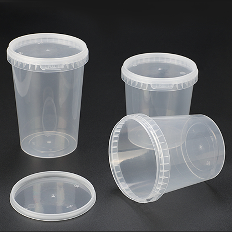 Tamper resistant plastic cups 32 24 16 12 10 8 oz microwave safe leakproof soup delivery pp plastic round food container