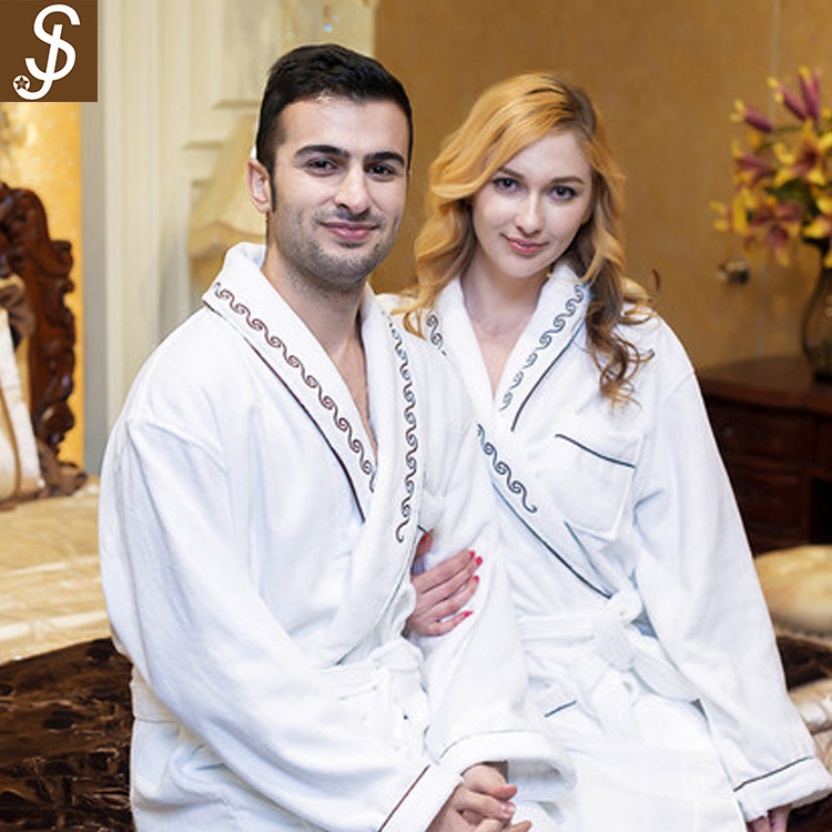 Five-star Hotel Cut Velvet Bathrobe Pure Cotton Water-absorbent High-end Nightgown Bathrobe White Beauty Salon Adult Bathrobe