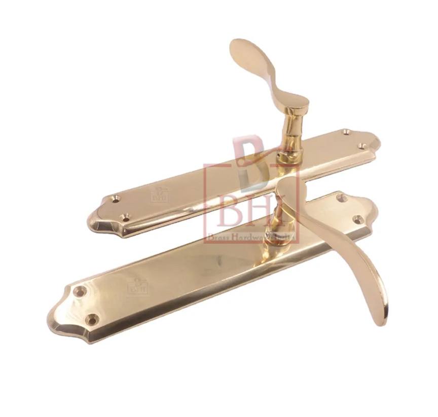 BRASS DOOR HANDLE ON PLATE AND FURNITURE ACCESSORIES