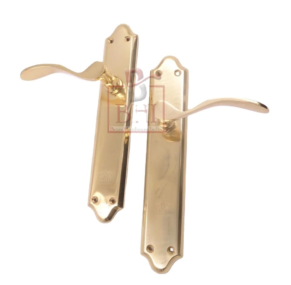 BRASS DOOR HANDLE ON PLATE AND FURNITURE ACCESSORIES