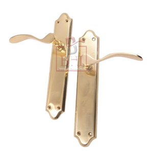 BRASS DOOR HANDLE ON PLATE AND FURNITURE ACCESSORIES