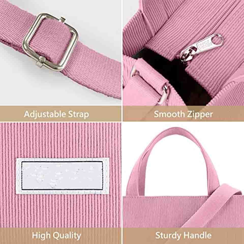 Customized Women Corduroy Crossbody Bag Casual Zipper Tote Fashion Shoulder Handbag bag with Pockets