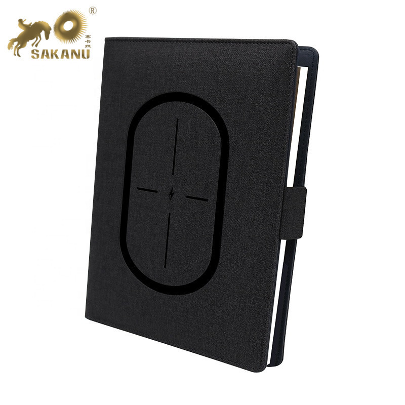 multifunctional B5 leather cover wireless charger planner diary notebook with powerbank