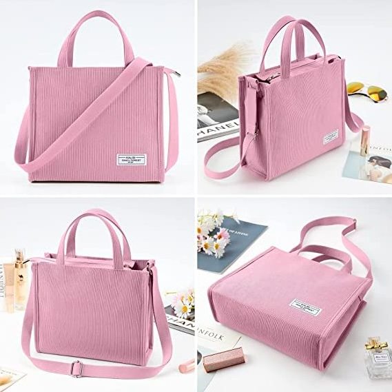 Customized Women Corduroy Crossbody Bag Casual Zipper Tote Fashion Shoulder Handbag bag with Pockets