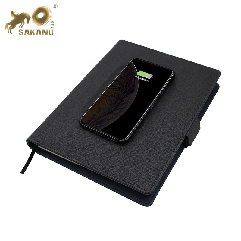 multifunctional B5 leather cover wireless charger planner diary notebook with powerbank