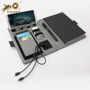 multifunctional B5 leather cover wireless charger planner diary notebook with powerbank