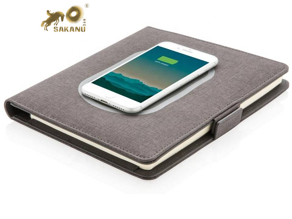 multifunctional B5 leather cover wireless charger planner diary notebook with powerbank