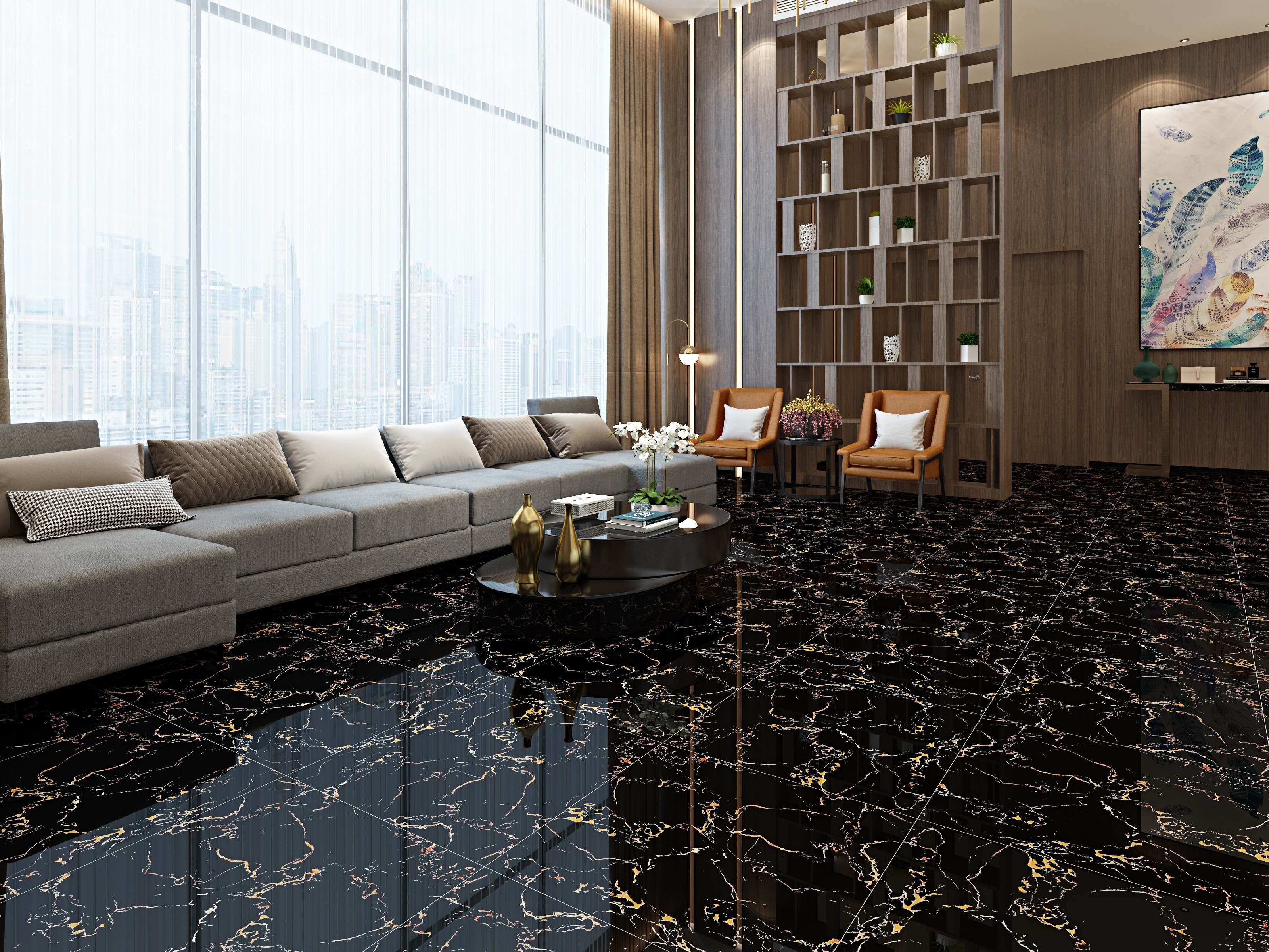 Glossy Porcelain Marble Tile For Floor Polished Wall Tile Non-slip Bathroom Ceramic Tiles