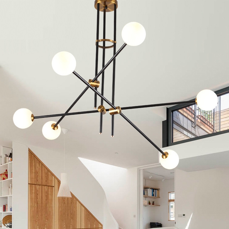 Nordic Minimalist Magic Bean Led Post-Modern fixtures Geometric lamp Brass pendant ceiling light Led linear chandelier