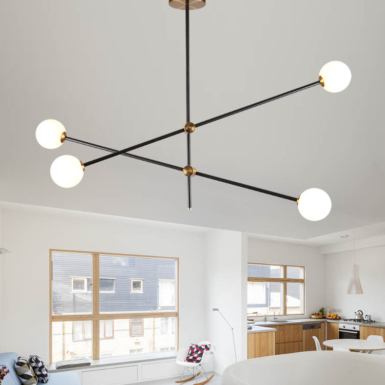 Nordic Minimalist Magic Bean Led Post-Modern fixtures Geometric lamp Brass pendant ceiling light Led linear chandelier