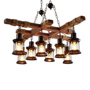 Indoor Rustic Vintage boat Hanging Antique Creative wood lamp Led Retro Wooden home industrial loft Pendant Chandelier light