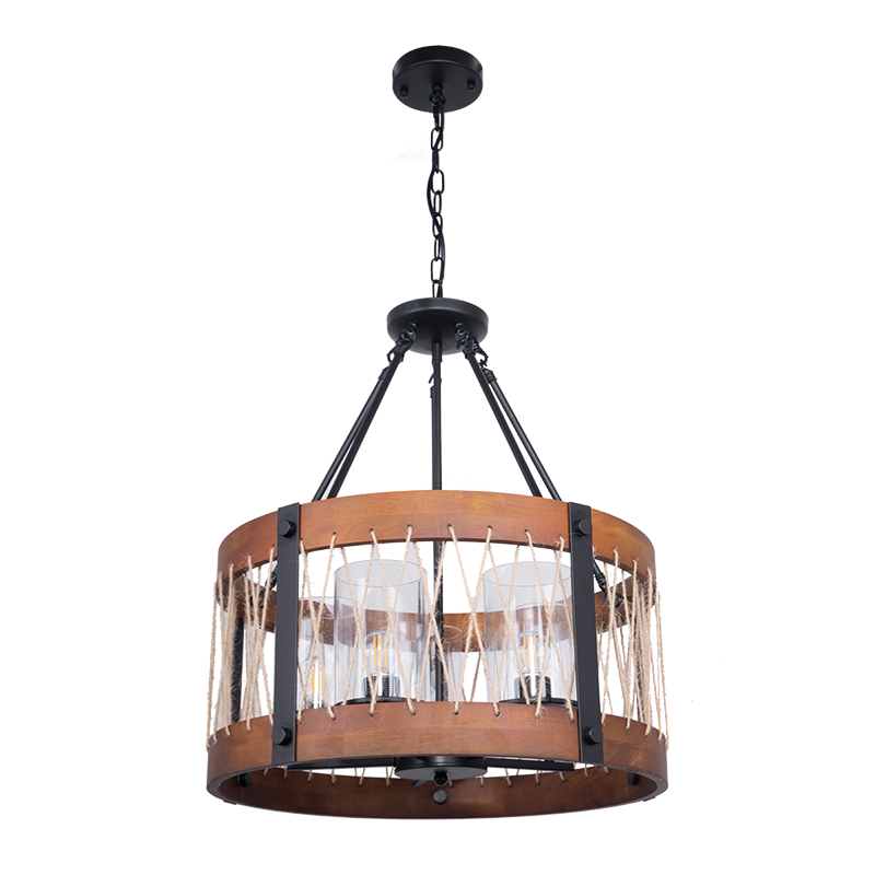 Industrial Retro rustic vintage antique loft wood glass candle rope fixtures hanging pendant light LED metal wooden chandelier