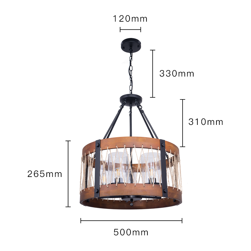 Industrial Retro rustic vintage antique loft wood glass candle rope fixtures hanging pendant light LED metal wooden chandelier