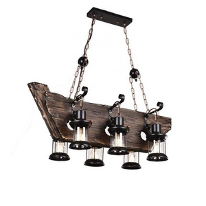 Metal decor Hanging industrial wood Pendant Rustic Antique lamp Decorative loft Vintage Wooden LED retro Home chandelier light