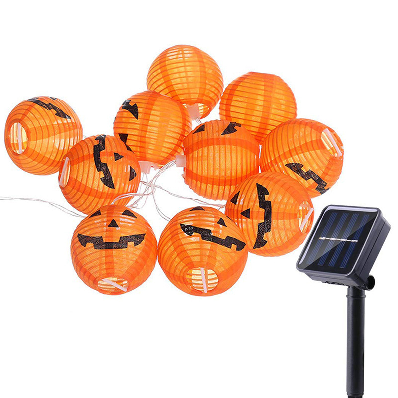 Indoor Outdoor rechargeable Decor garden fence fairy Halloween Ghost LED Solar Powered Pumpkin lantern String light