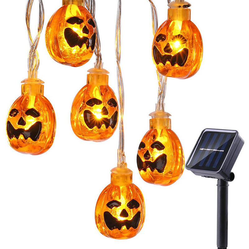 Indoor Outdoor rechargeable Decor garden fence fairy Halloween Ghost LED Solar Powered Pumpkin lantern String light