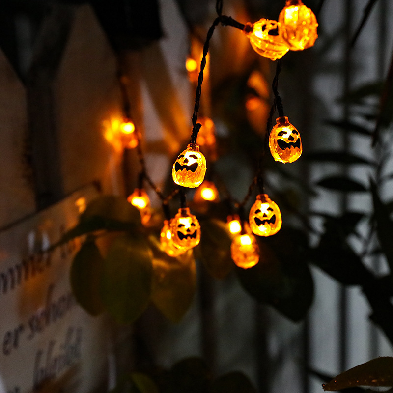 Indoor Outdoor rechargeable Decor garden fence fairy Halloween Ghost LED Solar Powered Pumpkin lantern String light