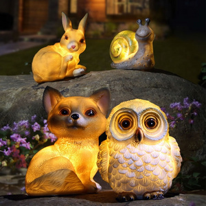 Outdoor Solar powered lawn landscape gift resin fox figurine statue decorative Garden Solar animal dog rabbit owl snail Light