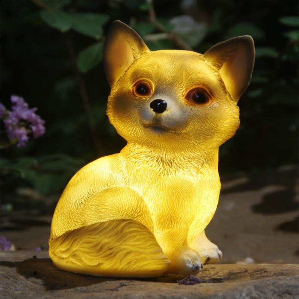 Outdoor Solar powered lawn landscape gift resin fox figurine statue decorative Garden Solar animal dog rabbit owl snail Light