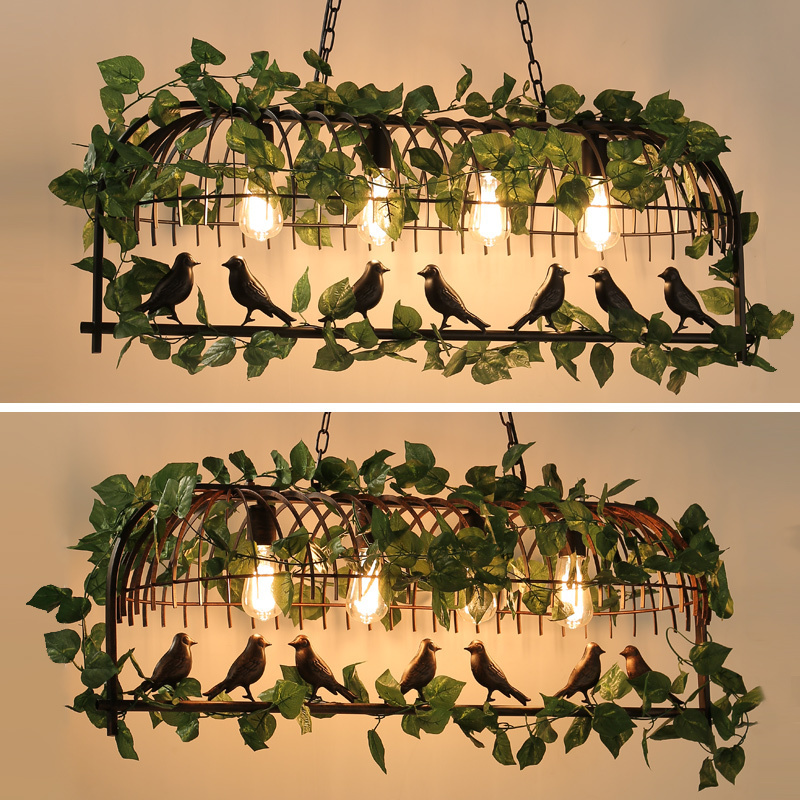 Creative decorative iron flower plant bird lamps restaurant bar Garland led Idyllic Hanging Ceiling Chandeliers Pendant light