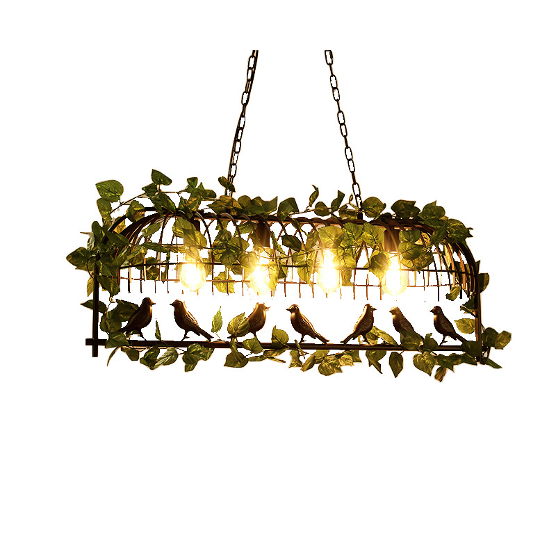 Creative decorative iron flower plant bird lamps restaurant bar Garland led Idyllic Hanging Ceiling Chandeliers Pendant light