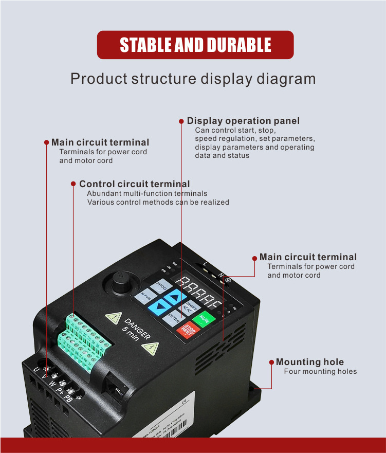 220v 2.2kw Vector Inverter VFD Frequency Converter 3 Phase Variable Frequency Drive Motor Speed Control