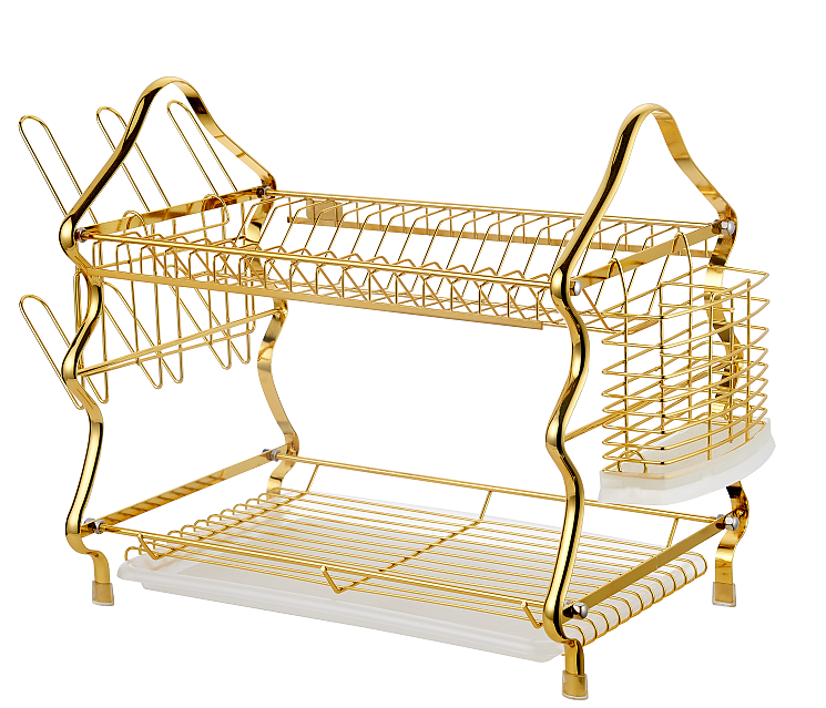 2 layer gold Chrome wire plate rack, 2 tier dish rack for kitchen Accessories,Christmas tree shape