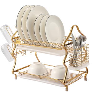 2 layer gold Chrome wire plate rack, 2 tier dish rack for kitchen Accessories,Christmas tree shape