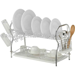 2 TIER 22" CHROME WIRE DISH RACK W/PLASTIC TRAY DISH DRAINING RACK FOR KITCHEN