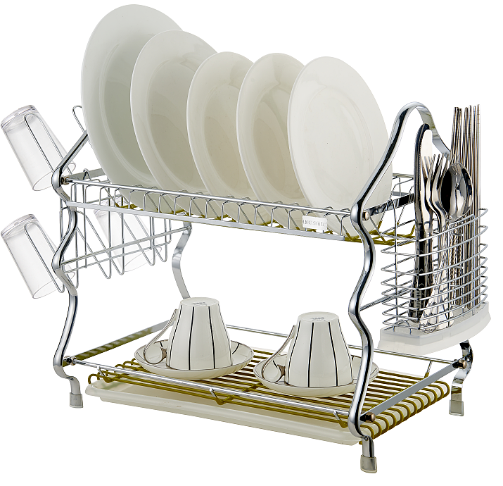 2 layer gold Chrome wire plate rack, 2 tier dish rack for kitchen Accessories,Christmas tree shape