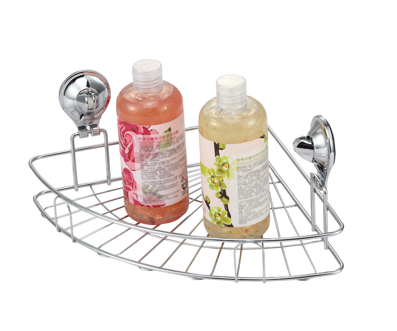 Wall Mounted Metal Wire Rack with Suction Easy Install Bathroom Corner Shelf Shower Caddy