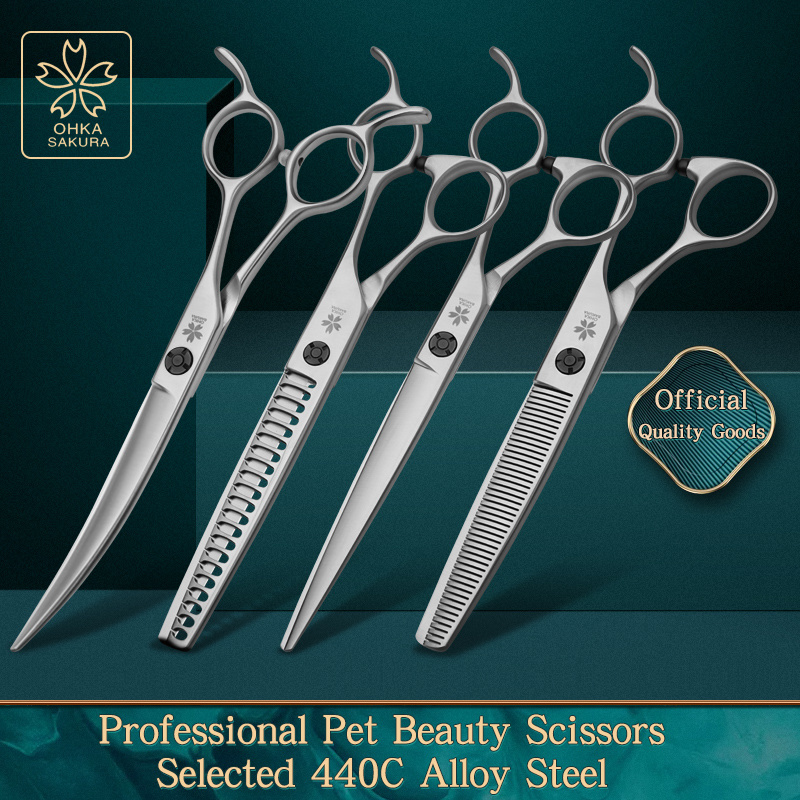 Professional pet scissors direct shear curved tooth thin Scissors Set dog hair cutting tools beautician scissor