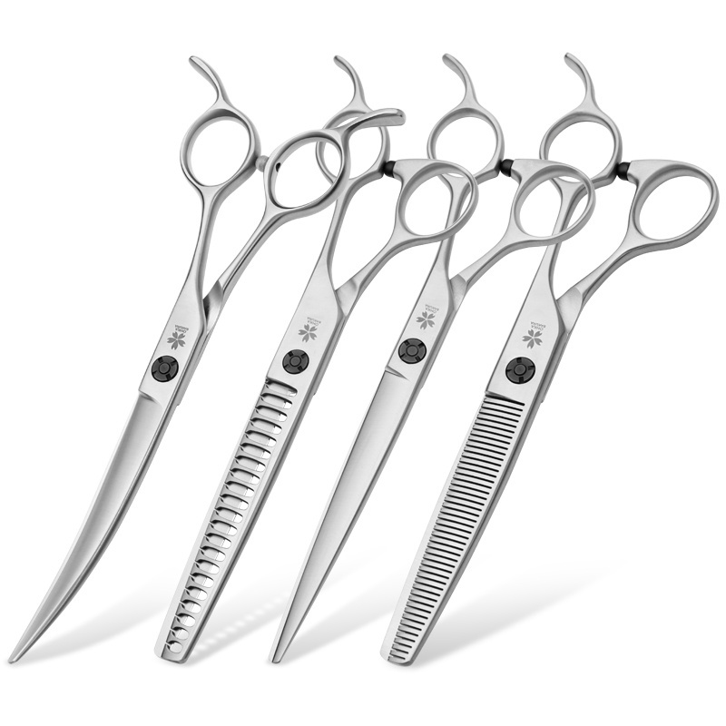 Professional pet scissors direct shear curved tooth thin Scissors Set dog hair cutting tools beautician scissor