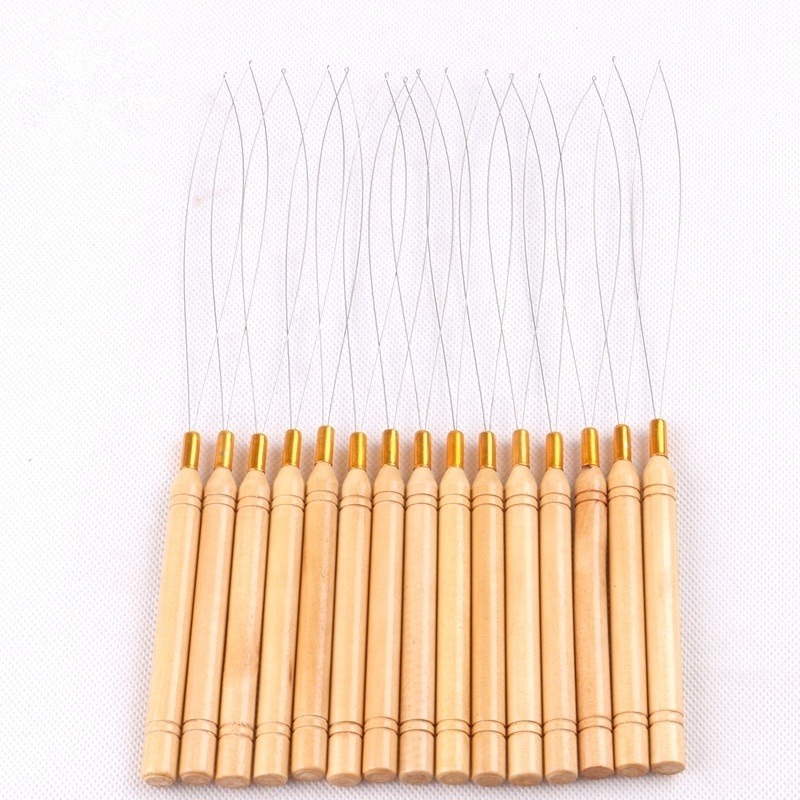 Large Stock Wholesale Price Hair Extension Tools Wooden Threader Knitting Hair Crochet Hair Weaving Micro Ring Loop Hook needles