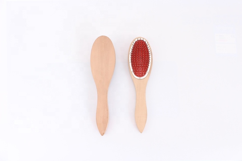 Portable Cushion Hairbrush Wig Anti-Static Steel Comb Wooden Detangling Hair Brush With Metal Stainless Steel Pins Scalp Massage