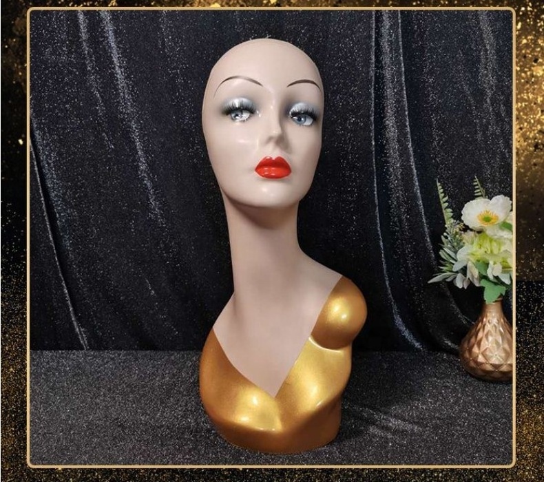 Realistic Female Head Mannequin Big Bald Half Body Cheap Cloth Pretty Advance Mannequin Head Display Without Hair For Makeup