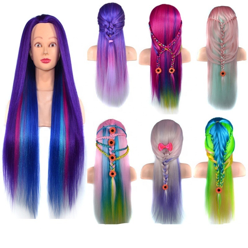 Wholesale Afro Silky Straight Synthetic Practice Training Hair Head Manikin Mannequin Wig Rainbow Heads For Braiding Hair