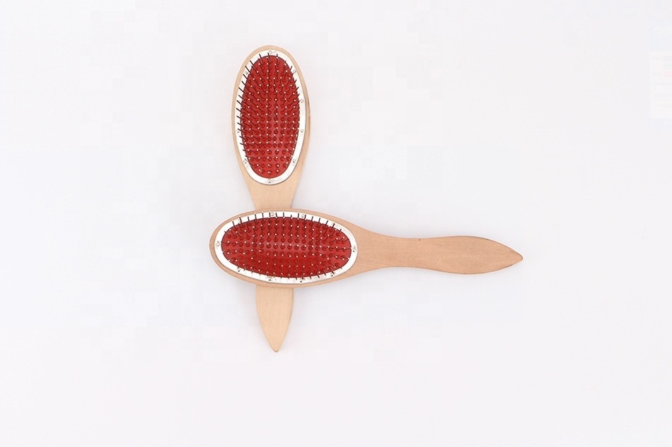 Portable Cushion Hairbrush Wig Anti-Static Steel Comb Wooden Detangling Hair Brush With Metal Stainless Steel Pins Scalp Massage