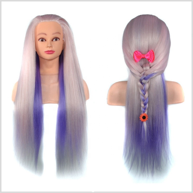 Wholesale Afro Silky Straight Synthetic Practice Training Hair Head Manikin Mannequin Wig Rainbow Heads For Braiding Hair