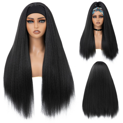 SARLA Wholesale YaKi Straight Headband Wigs For Black Woman Glueless Headband Wig Synthetic Wig Heat Resistant For Women Hair