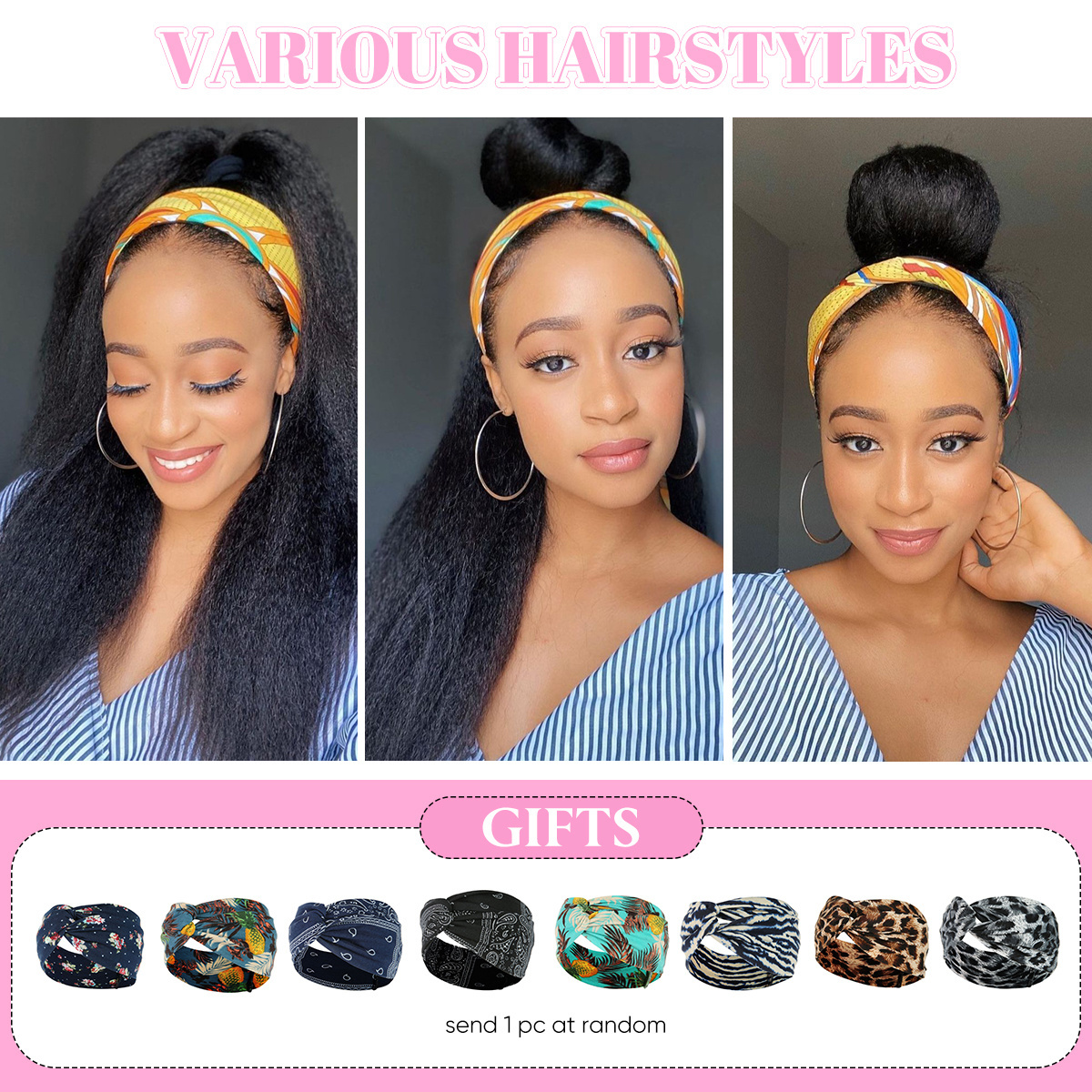 SARLA Wholesale YaKi Straight Headband Wigs For Black Woman Glueless Headband Wig Synthetic Wig Heat Resistant For Women Hair