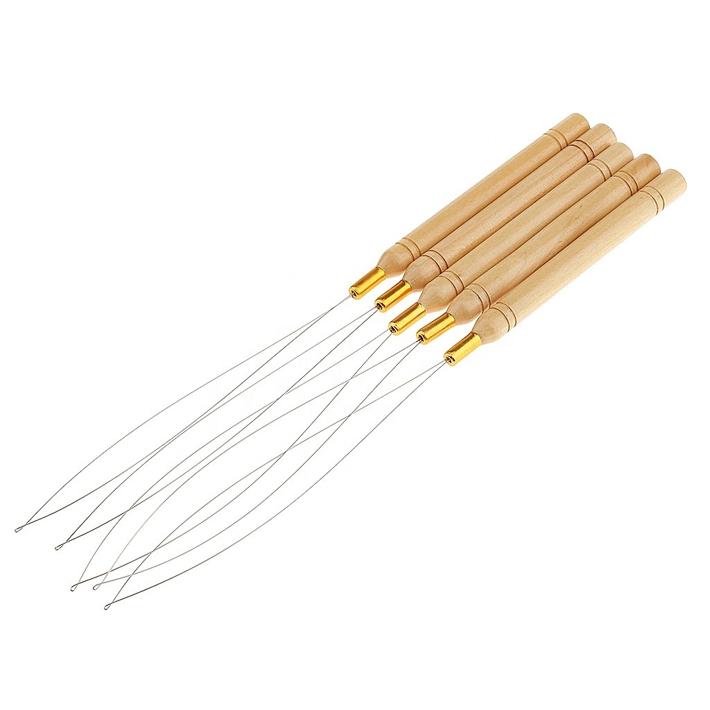 Large Stock Wholesale Price Hair Extension Tools Wooden Threader Knitting Hair Crochet Hair Weaving Micro Ring Loop Hook needles