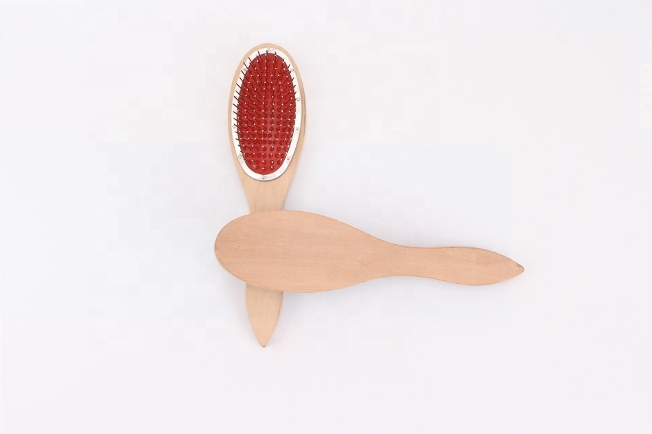 Portable Cushion Hairbrush Wig Anti-Static Steel Comb Wooden Detangling Hair Brush With Metal Stainless Steel Pins Scalp Massage