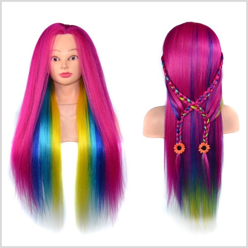 Wholesale Afro Silky Straight Synthetic Practice Training Hair Head Manikin Mannequin Wig Rainbow Heads For Braiding Hair