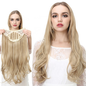 Wholesale 24" Hair Pieces Synthetic Body Wave Extensions Cheap Women Clip In Wire Hair Long Extensions U Part Wigs For Girls