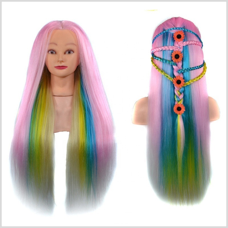 Wholesale Afro Silky Straight Synthetic Practice Training Hair Head Manikin Mannequin Wig Rainbow Heads For Braiding Hair