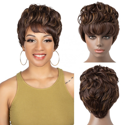 Wholesale Cheap Curly Pixie Cut Full Lace Wigs Short Hair Natural Premium Synthetic Lace Wig Hair Products For Black Women