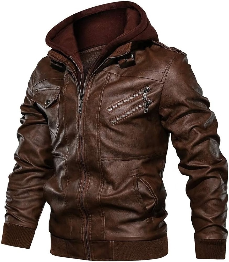 OEM Custom Design New Causal Vintage Leather Jacket Coat Men Spring Outfit Design Motor Biker Pocket PU Leather Jacket Men