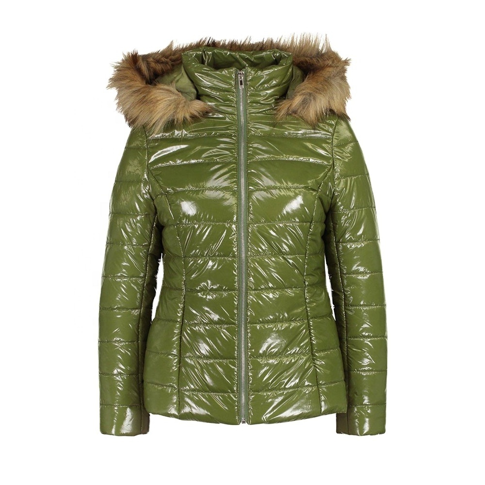 Women Shiny Wet Look Vinyl Thick Puffer Padded Cropped Women Puffy Sleeve Short Jacket Coat Thin Ladies PU leather Down Jacket